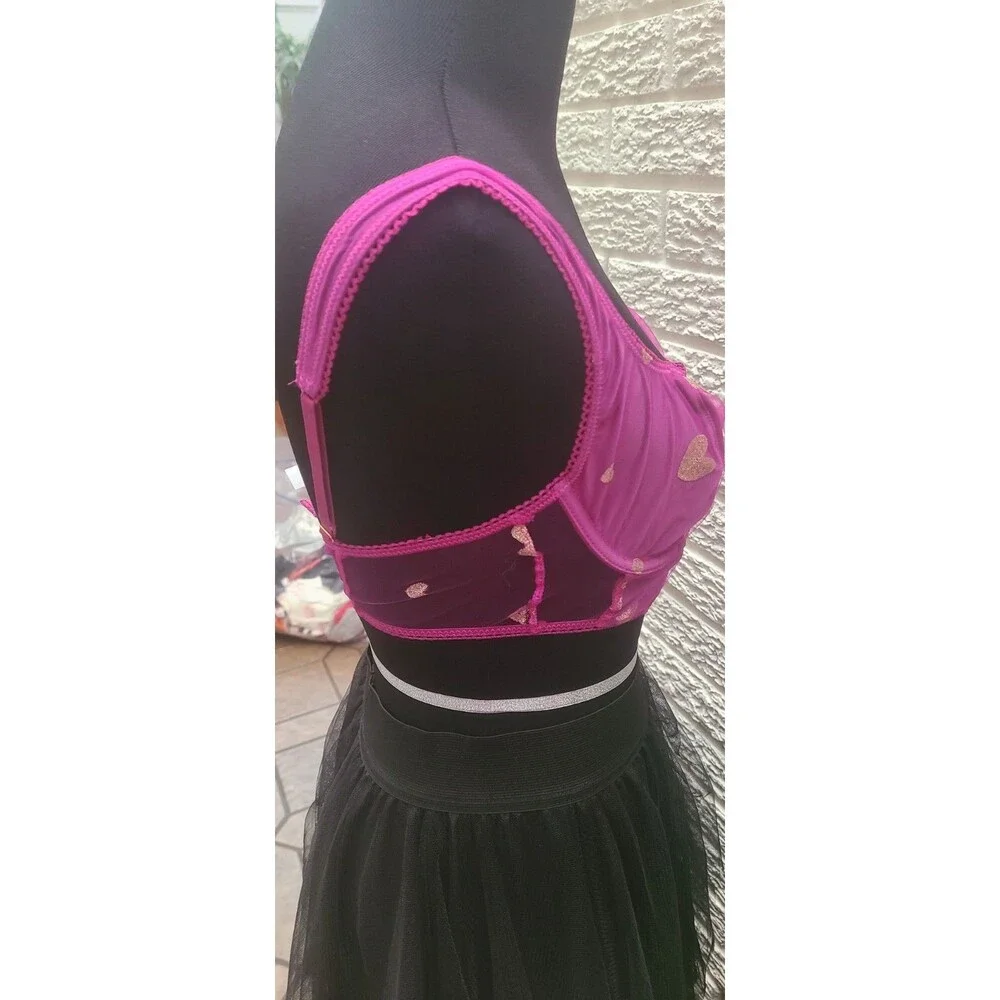 Out From Under Front Or Back Closure Fushia W Gold Hearts Bra Size M M